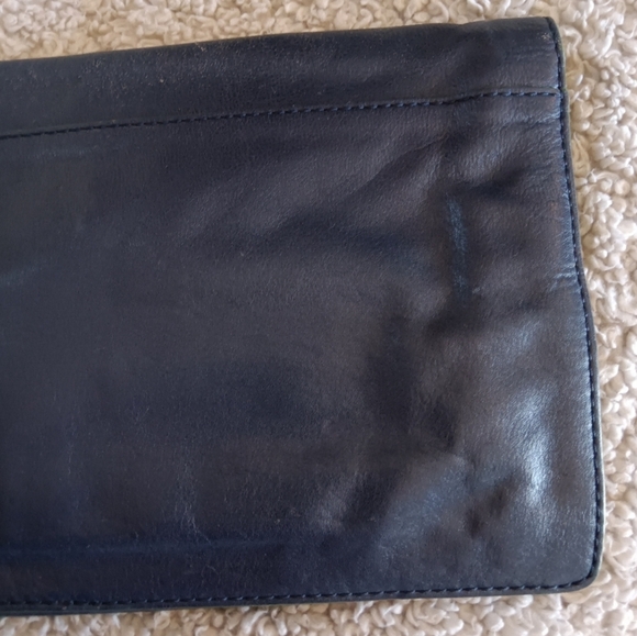 Banana Republic Flap Clutch Bag Navy Blue leather Green Piping purse - Picture 6 of 10